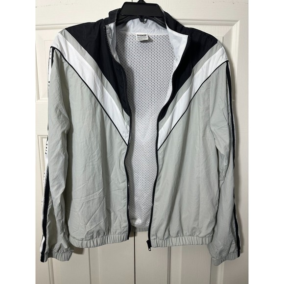 PINK Victoria's Secret Black Logo Zip Windbreaker Jacket Black White Gray XS - Picture 3 of 16